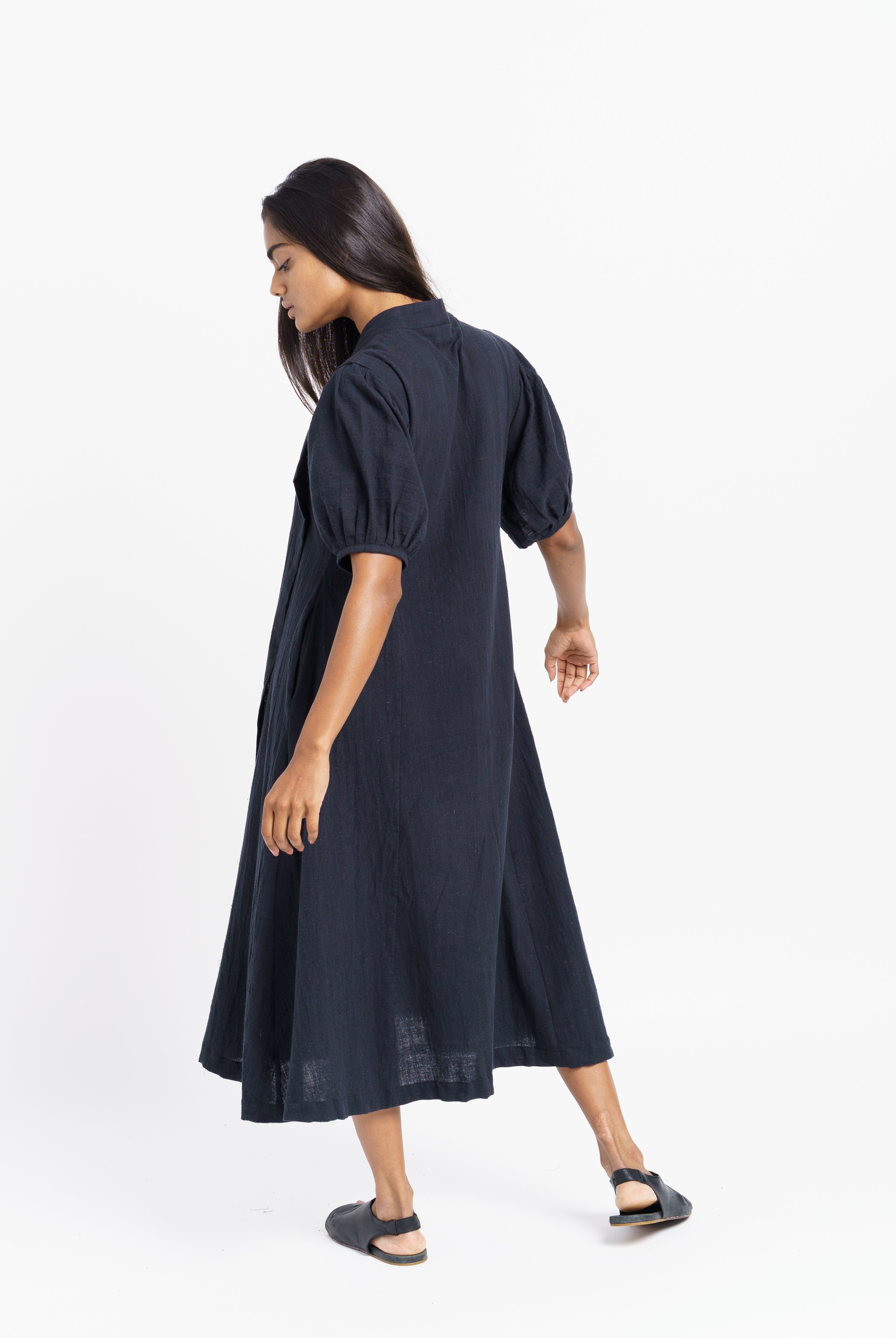 A classic ink black midi dress, sustainably produced clothing, sustainably sourced clothing brands, womens organic clothing, 100 organic cotton pants, ladies cotton clothing, shop cotton clothing, 100 cotton women's, women's organic clothing, minimalist clothing style, minimalist outfits women