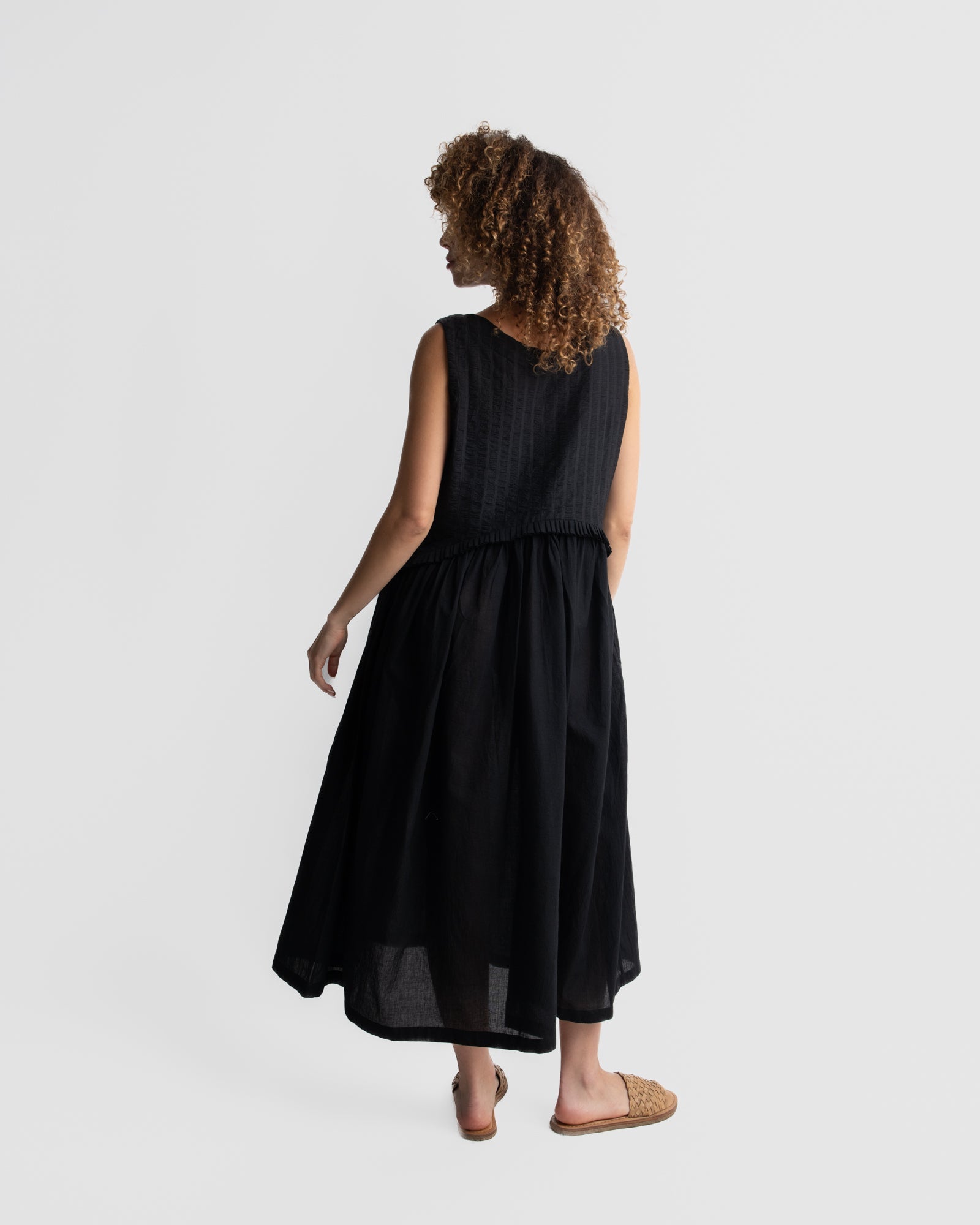 Black gathered  midi dress