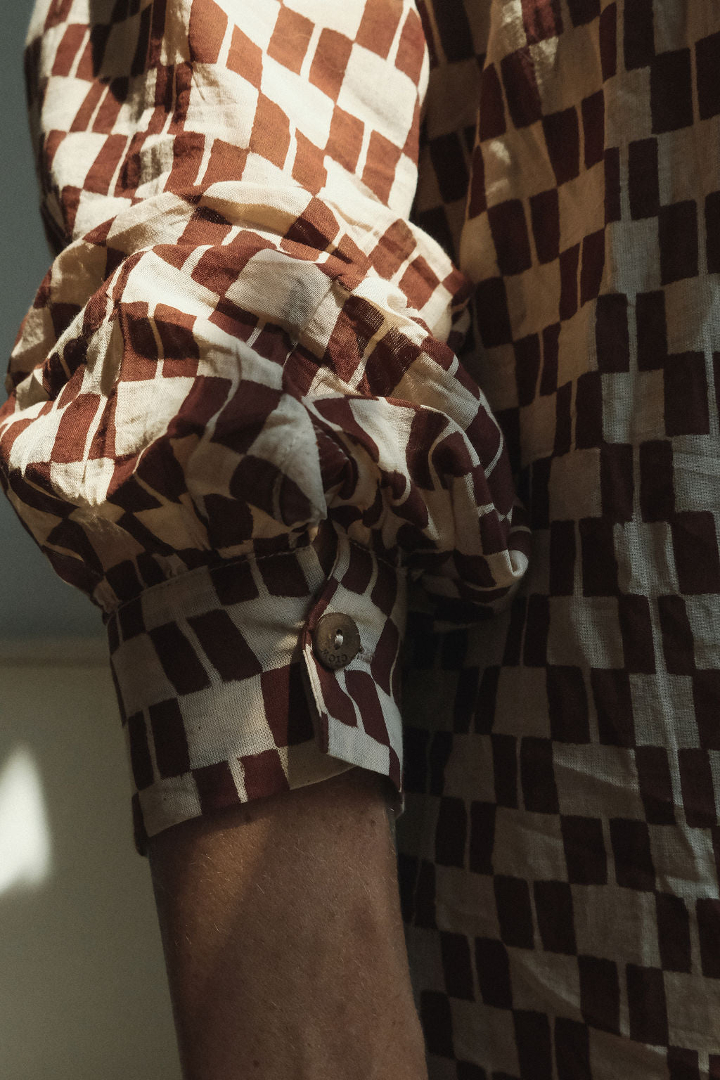 close-up of the sleeve of our artist smock
