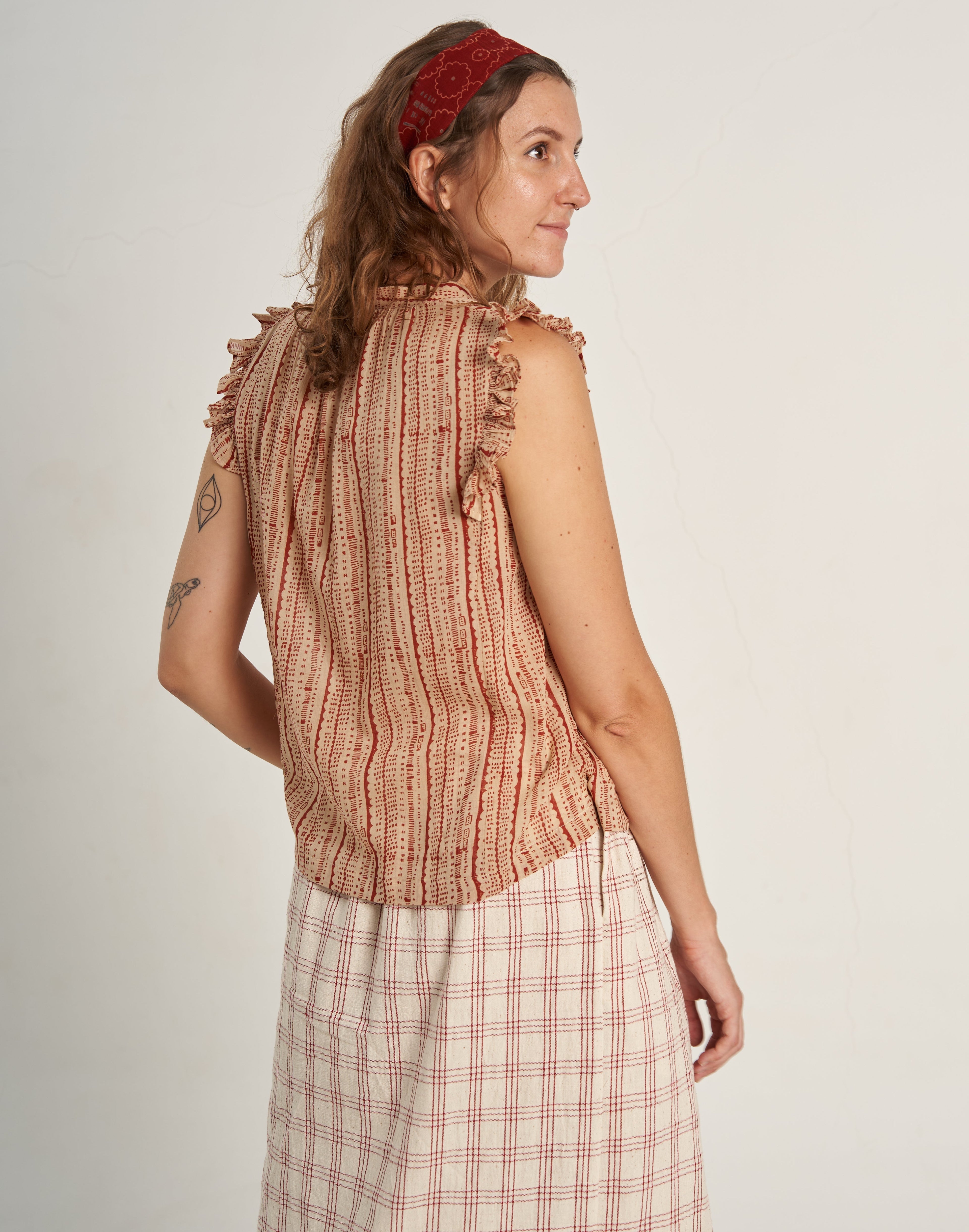 Crimson Speckle Sleeveless Hand Woven Cotton Top Summer Collection for Women At World of Crow