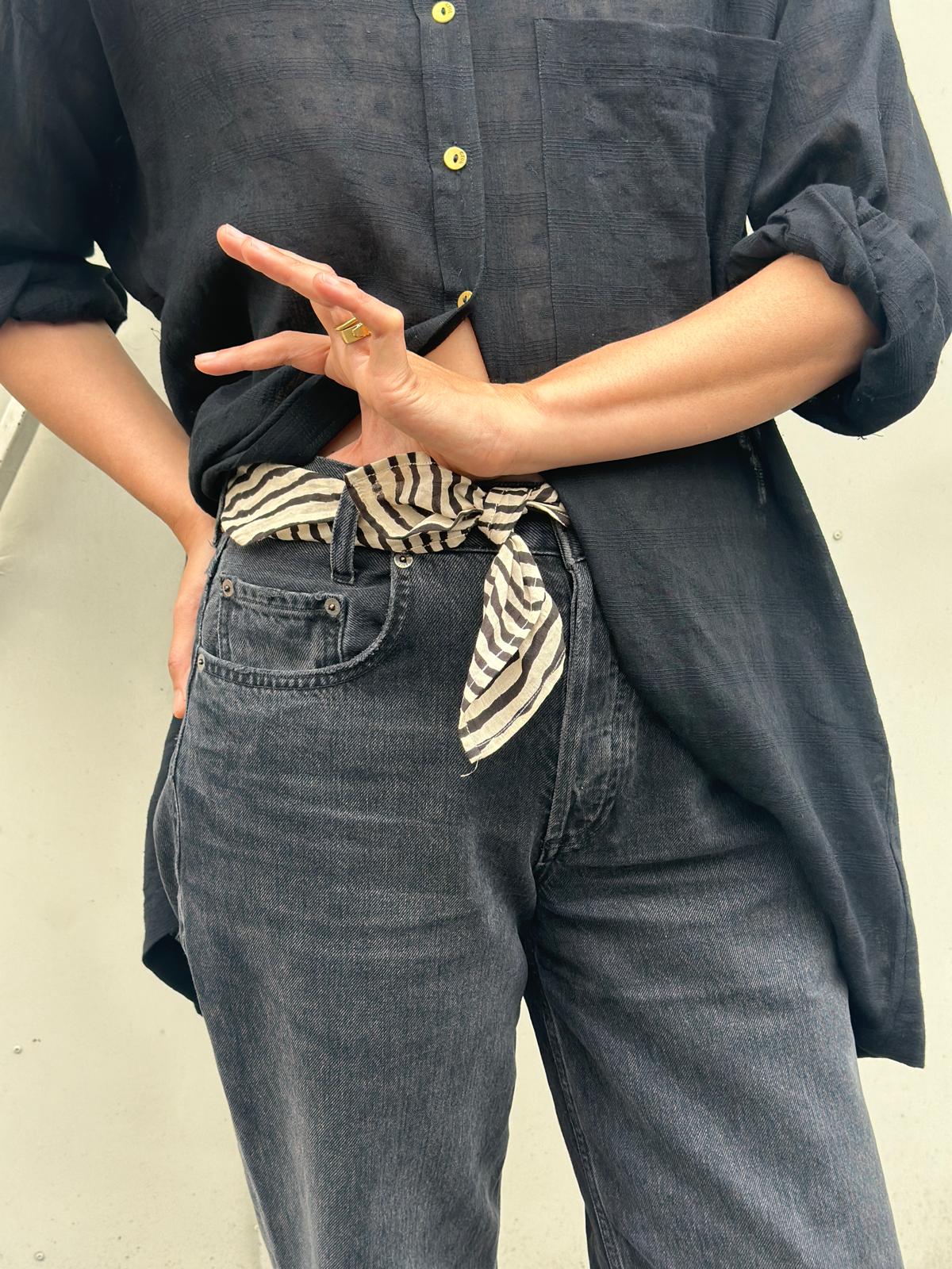 Black & white striped bandana made with handwoven cotton.