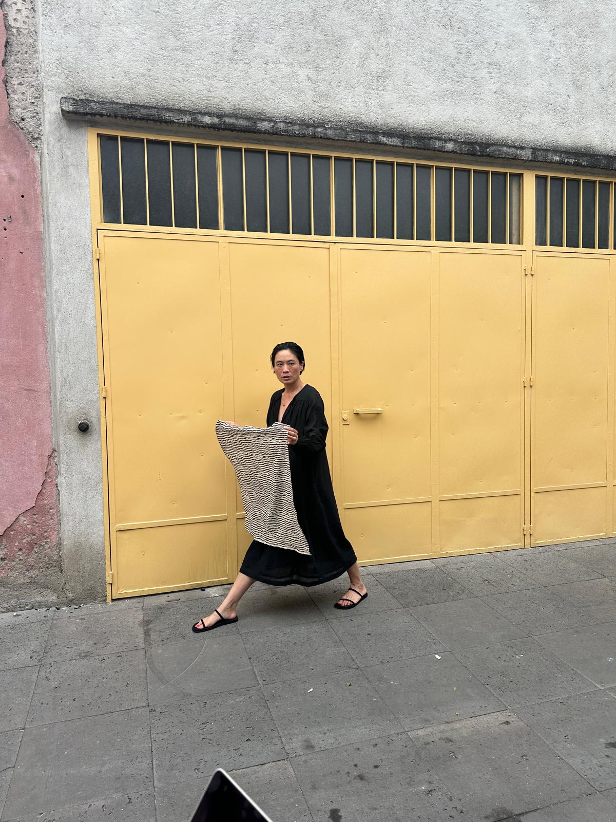 Black & white striped bandana made with handwoven cotton.