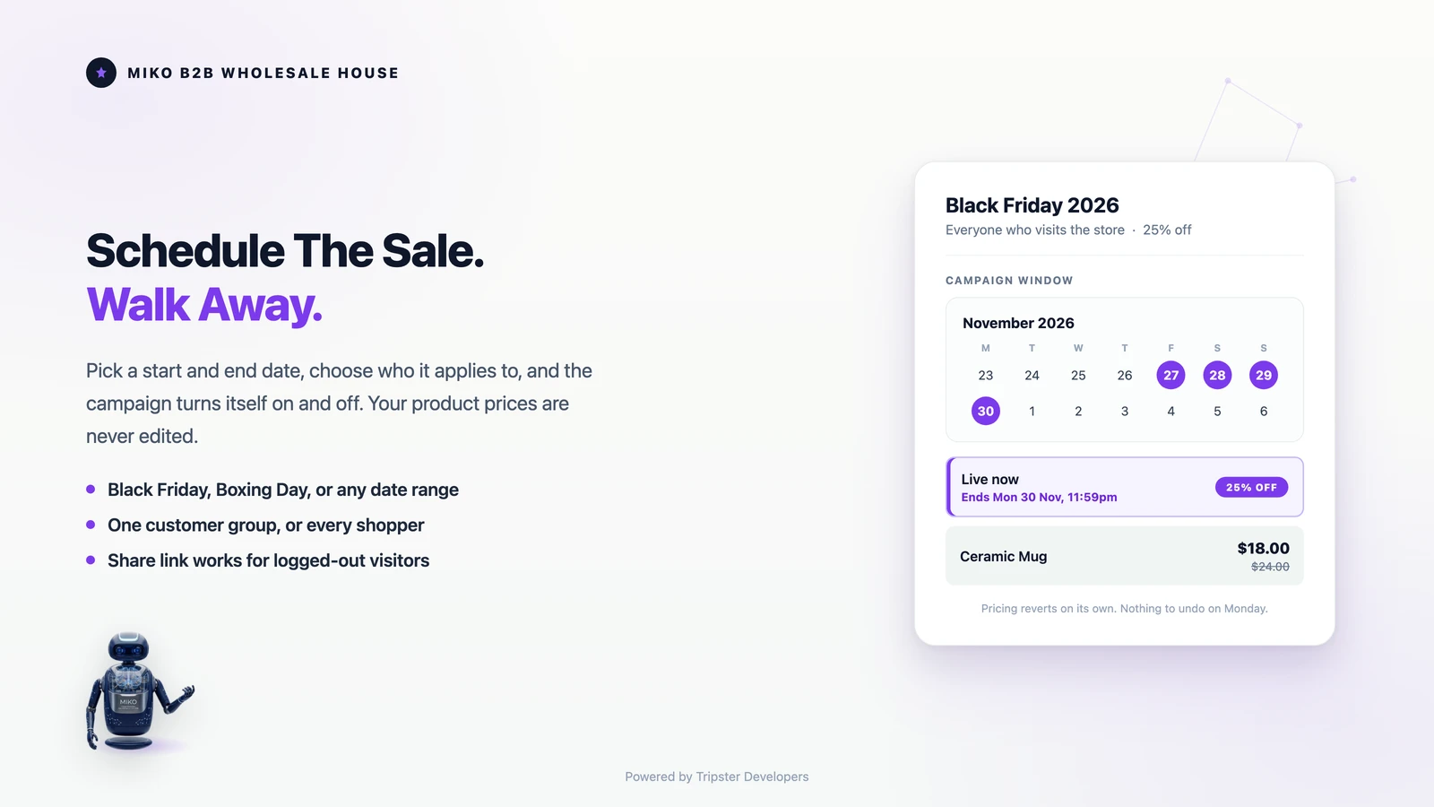 Miko B2B Wholesale Pricing, scheduled discount campaign for Black Friday with a start and end date