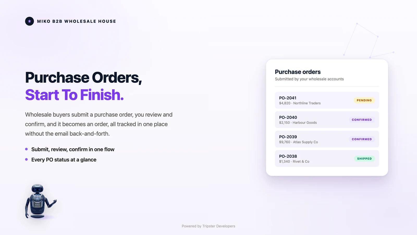 Miko B2B Wholesale House, turn a purchase order CSV into a Shopify draft order