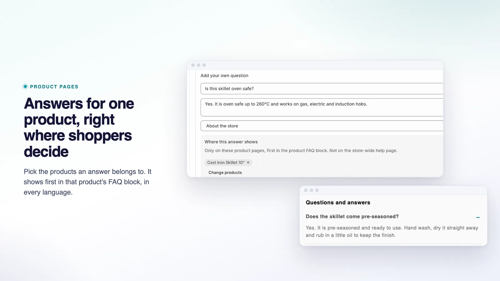 Miko AI Help Center showing FAQ answers published directly on a Shopify product page