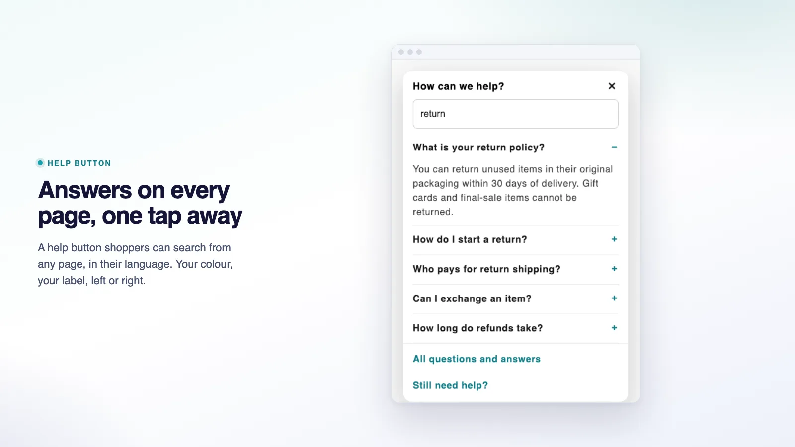 Miko AI Help Center storefront help button shown on a Shopify store