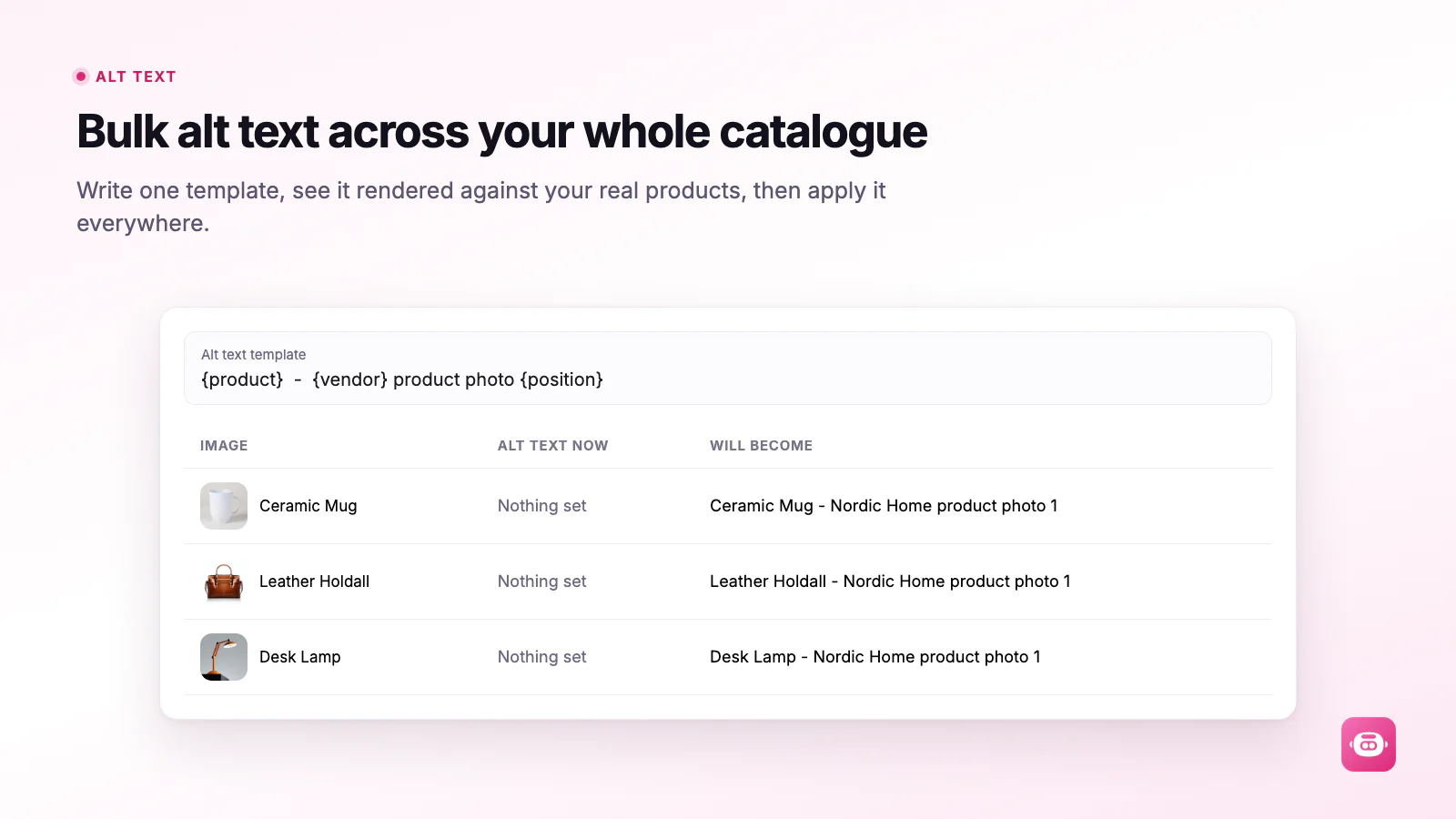 Miko Bulk Image Resizer writing alt text for product images that have none