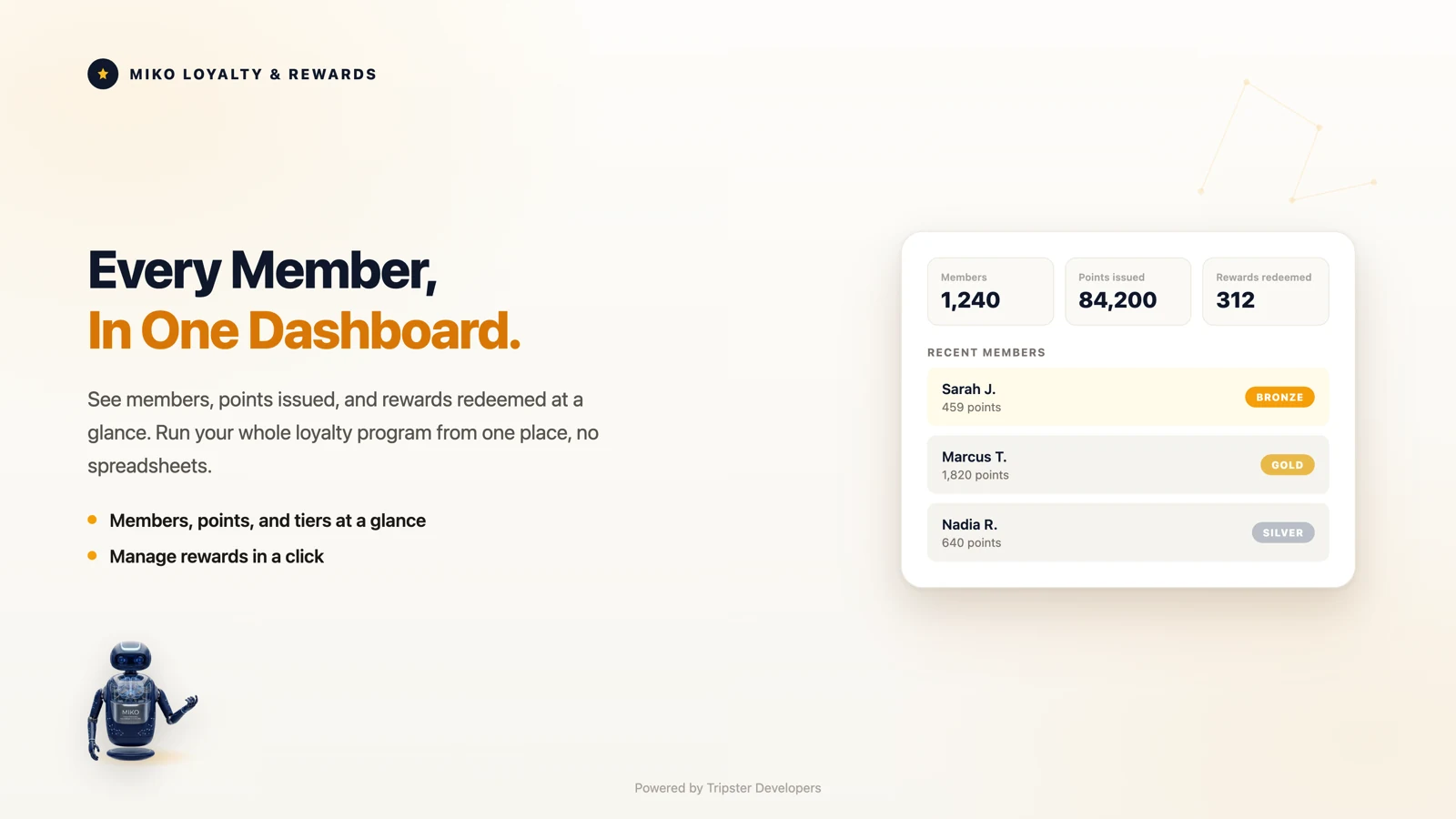 Miko Loyalty and Rewards, run the whole loyalty program from one dashboard