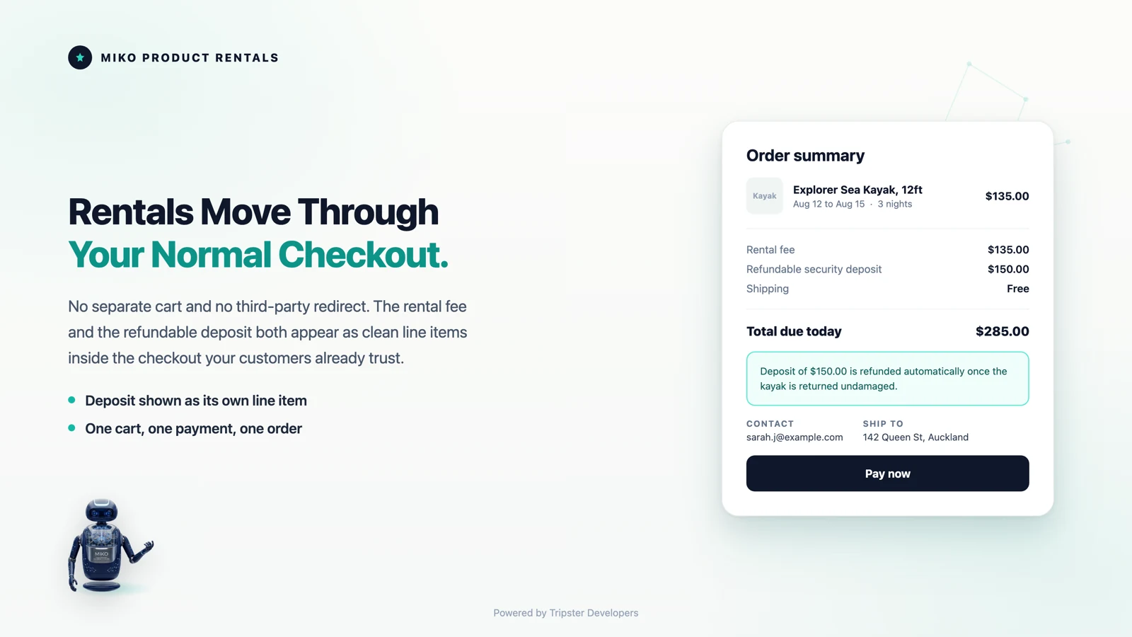 Miko Product Rentals, rentals go through the normal Shopify checkout
