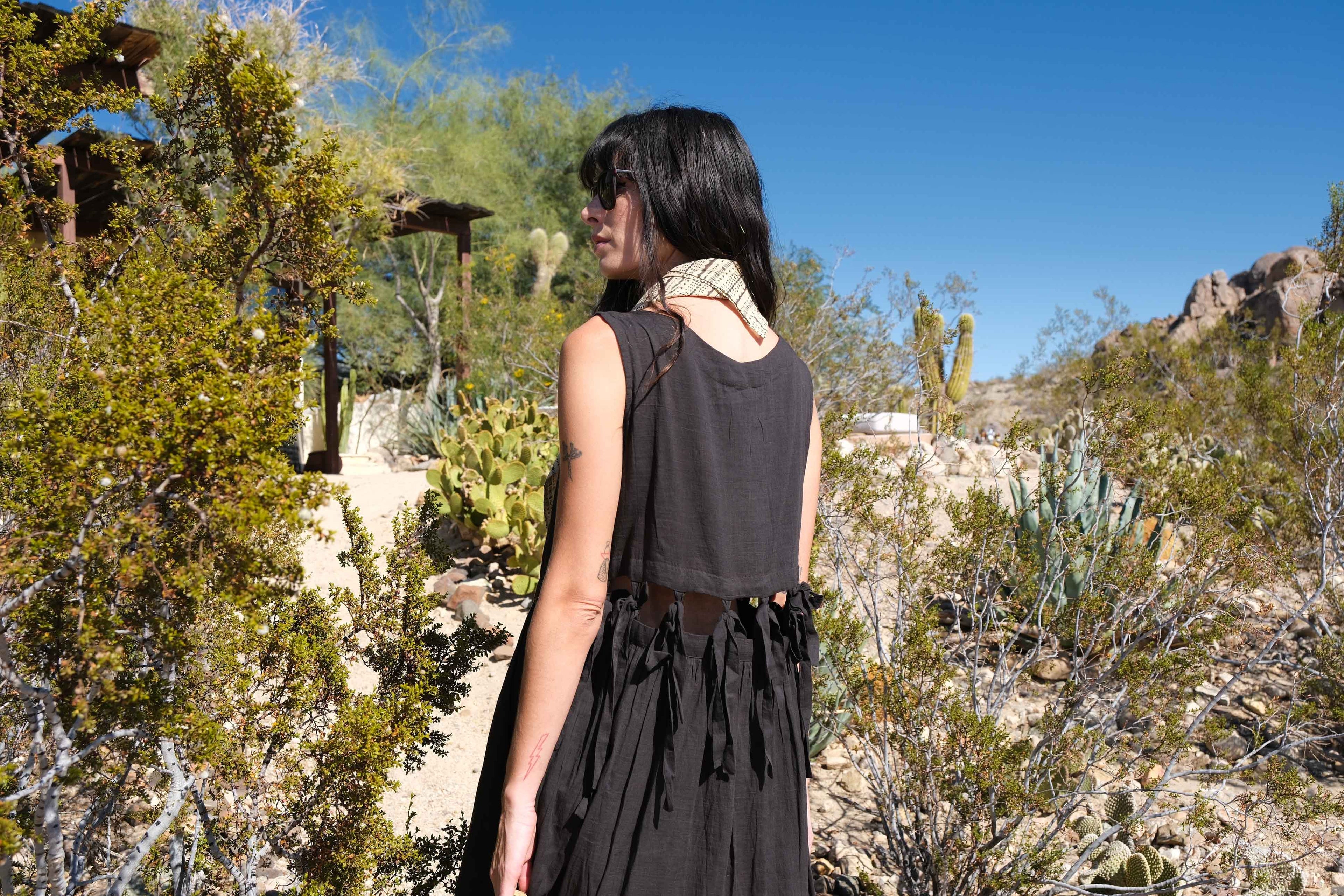 Women Back Tie Black Dress