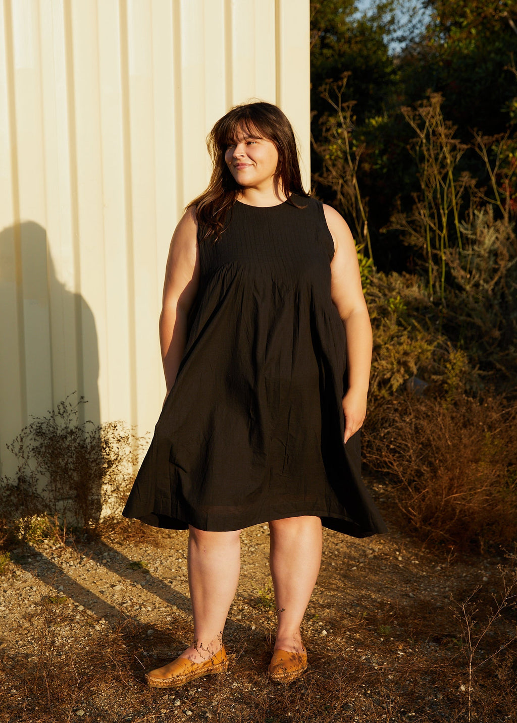 Black cotton Extended minimal dress