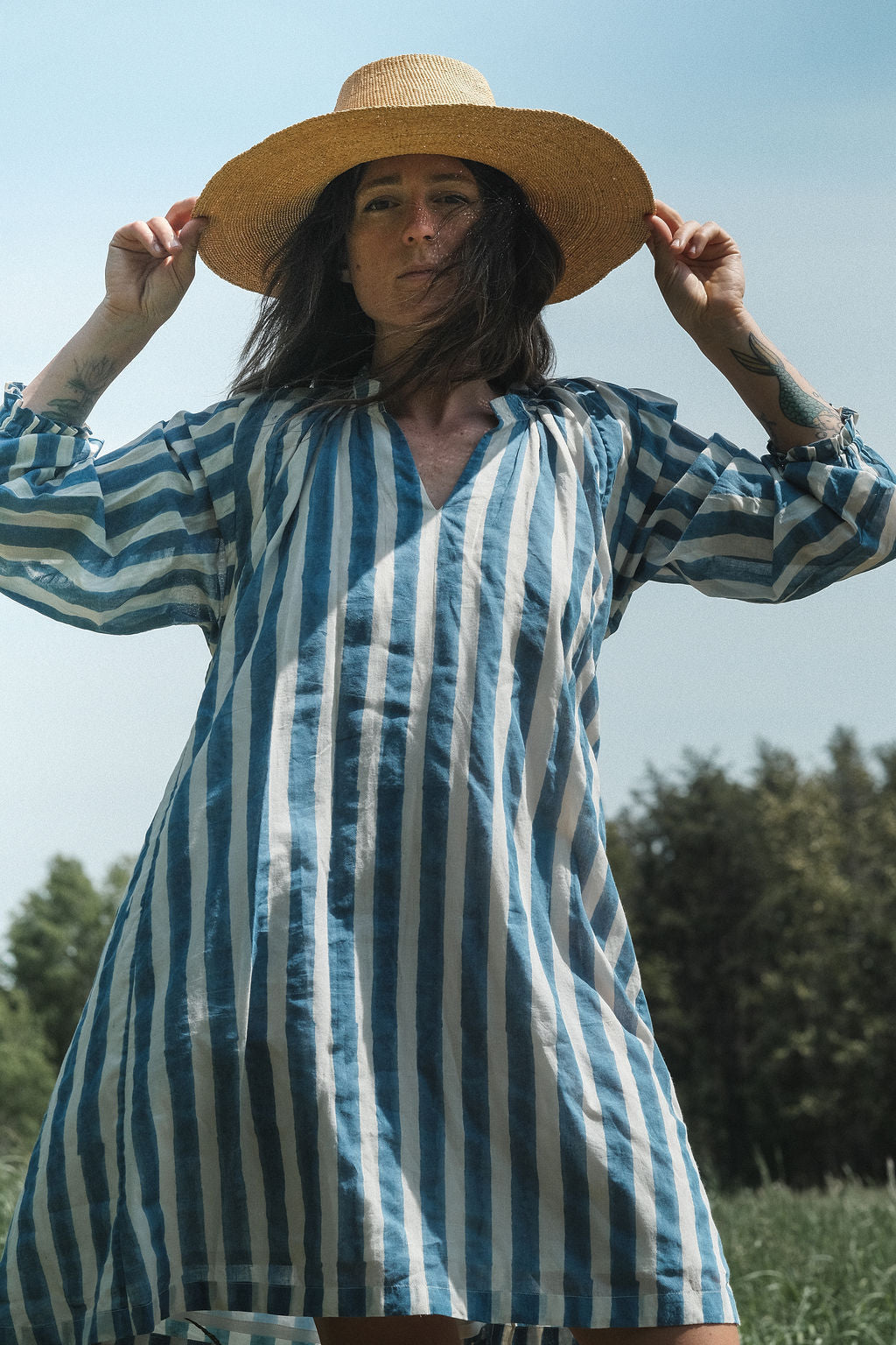 Blue Lined Get-Away Dress