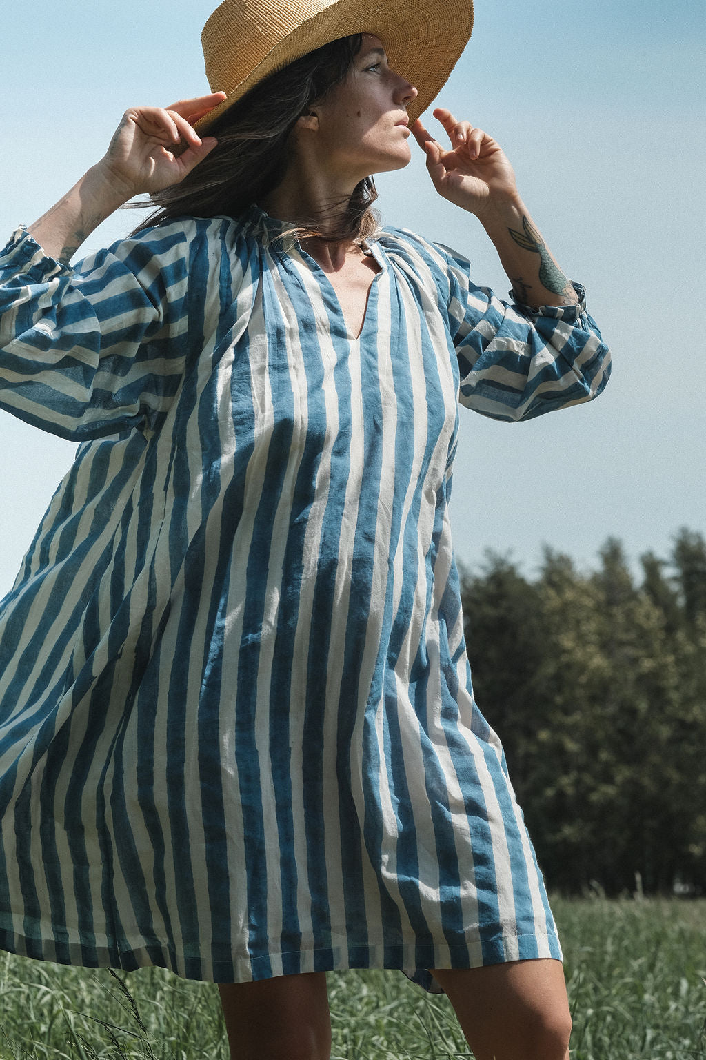 Blue Lined Get-Away Dress