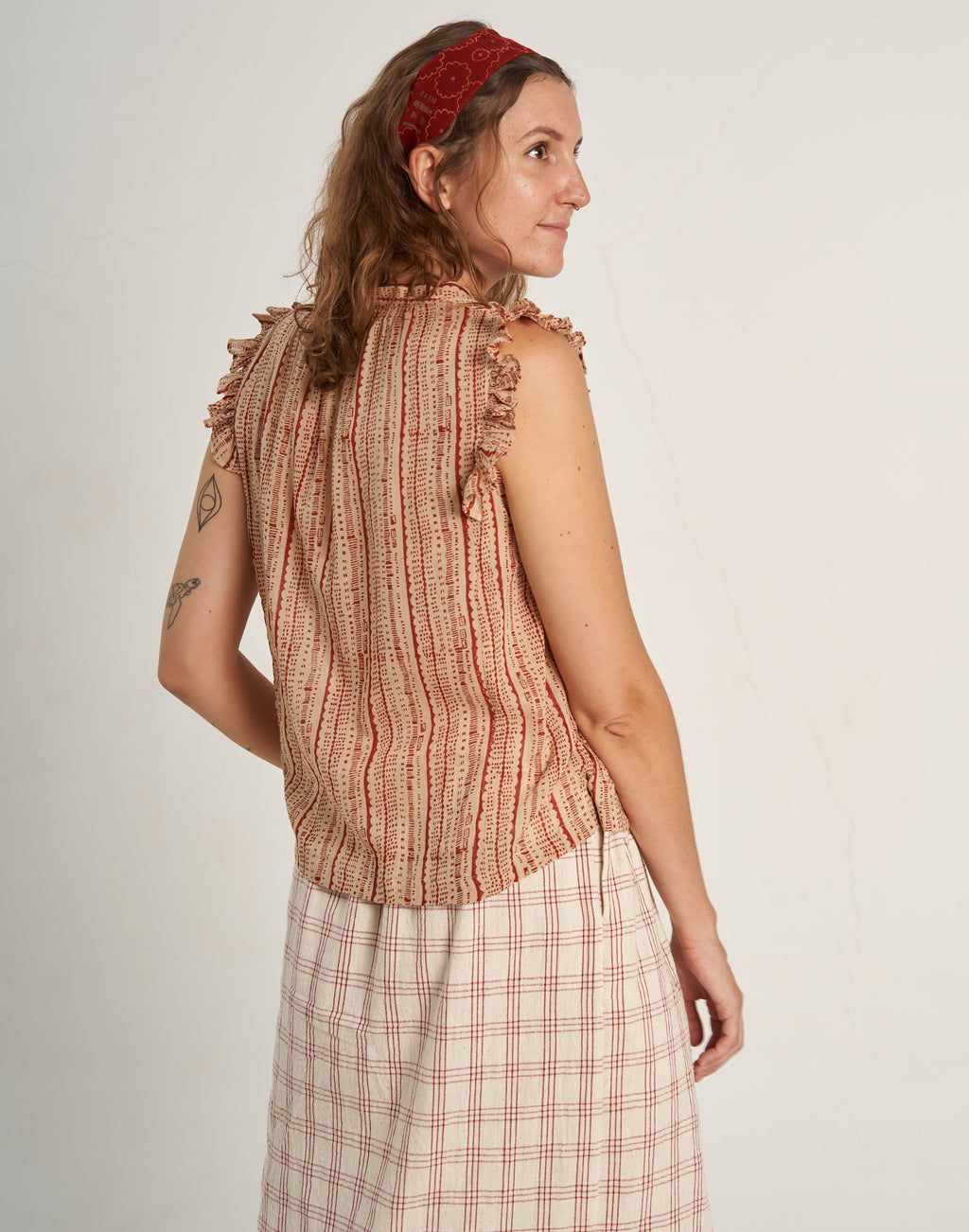 Crimson Speckle Sleeveless Hand Woven Cotton Top Summer Collection for Women At World of Crow