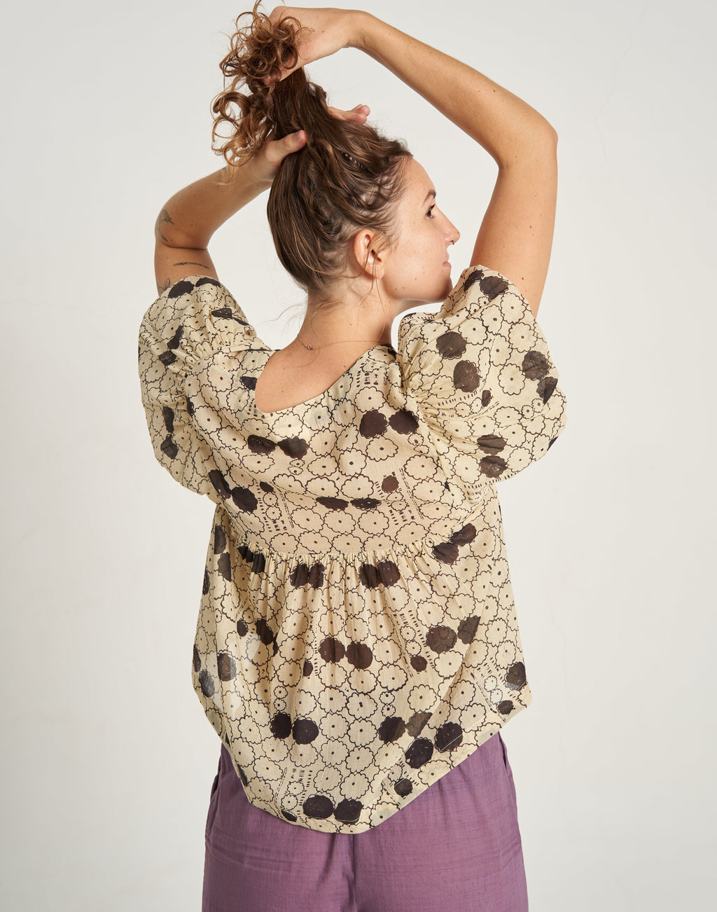 Floral Puff Short Sleeve Summer Top for Women