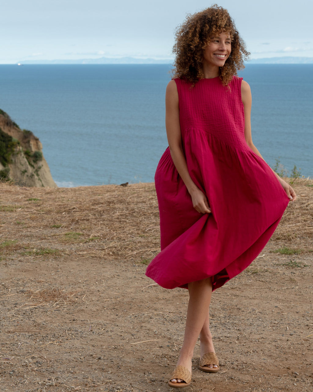 Fuchsia Pink Pleated Dress