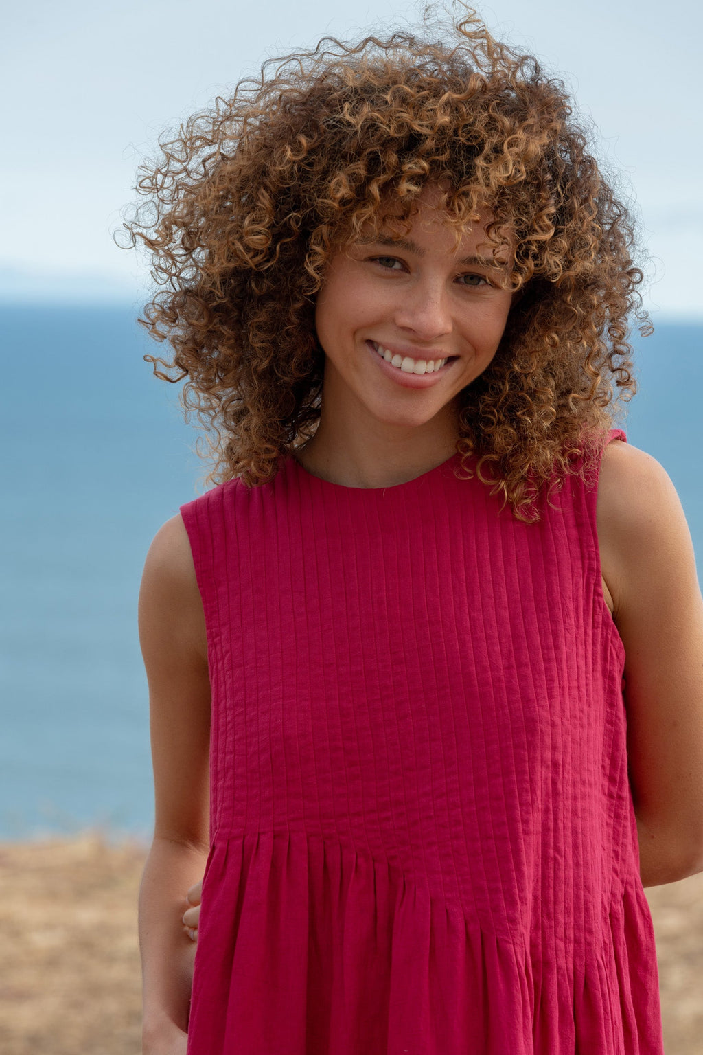 Fuchsia Pink Pleated Dress