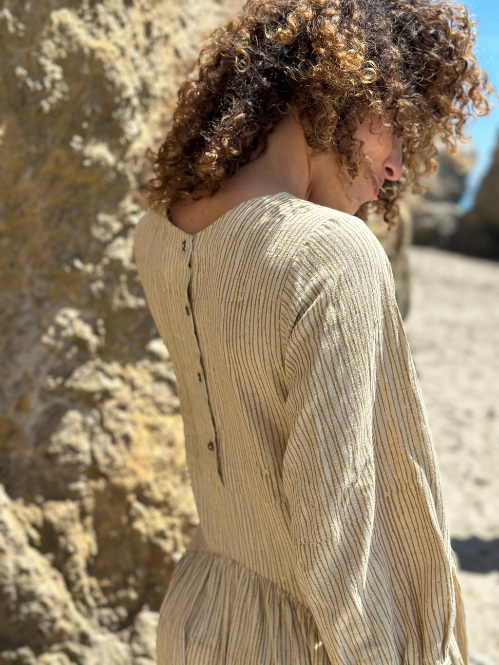 Hand Block Printed Gathered Midi Dress, ethically sourced clothing, good quality ethical clothing, best organic clothing, organic clothes shop, 100 pure cotton clothing, all cotton clothing line, organic pants women, organic women's pants, minimalist clothing brands, minimalist clothing companies