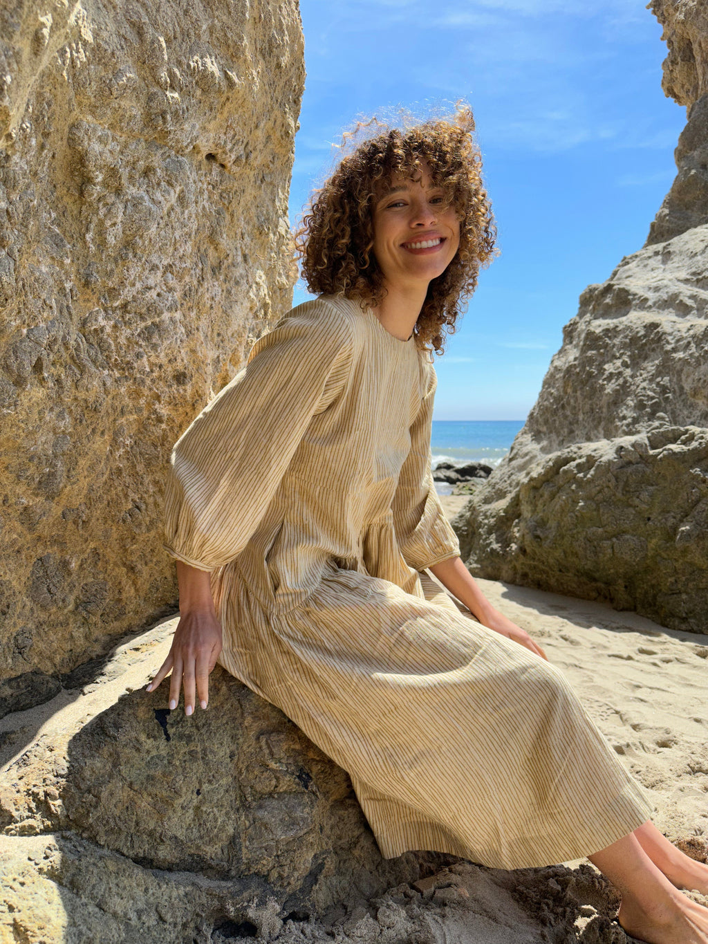 Hand Block Printed Gathered Midi Dress, ethically sourced clothing, good quality ethical clothing, best organic clothing, organic clothes shop, 100 pure cotton clothing, all cotton clothing line, organic pants women, organic women's pants, minimalist clothing brands, minimalist clothing companies