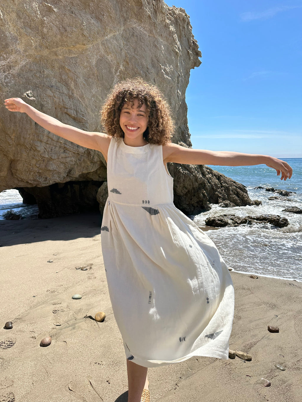 Ivory gathered midi dress