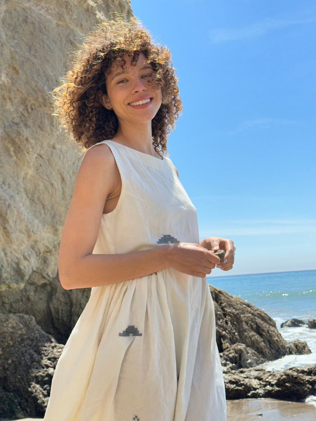 Ivory gathered midi dress