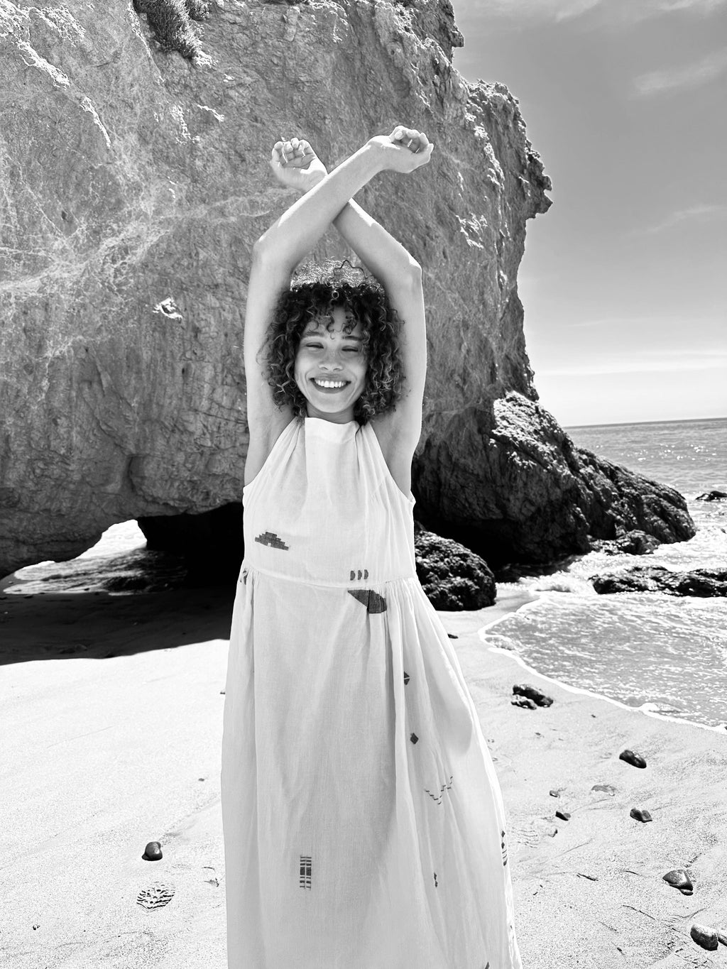 Ivory gathered midi dress