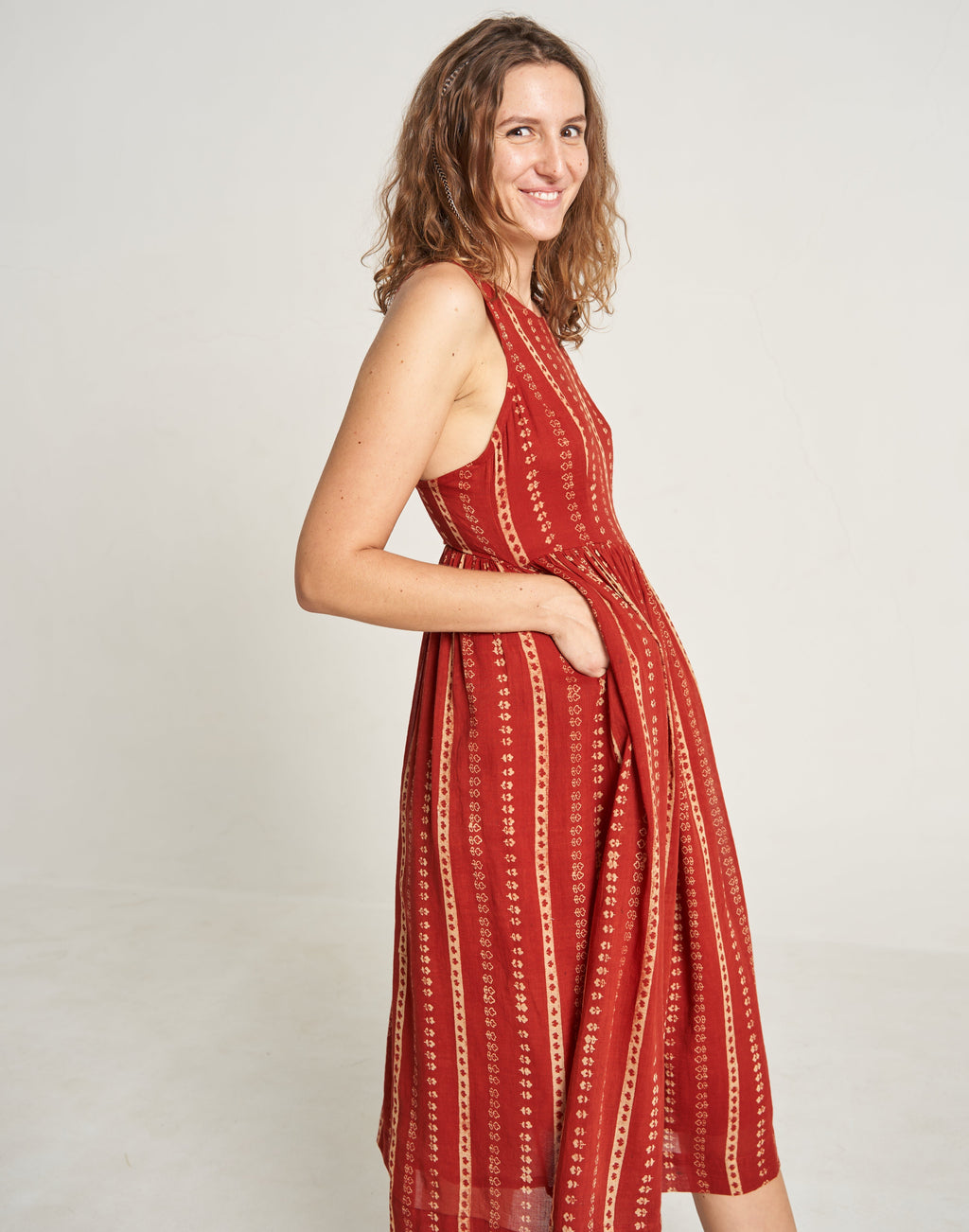 Buy Sleeveless Women Red Blossom Midi Summer Dress At World of Crow