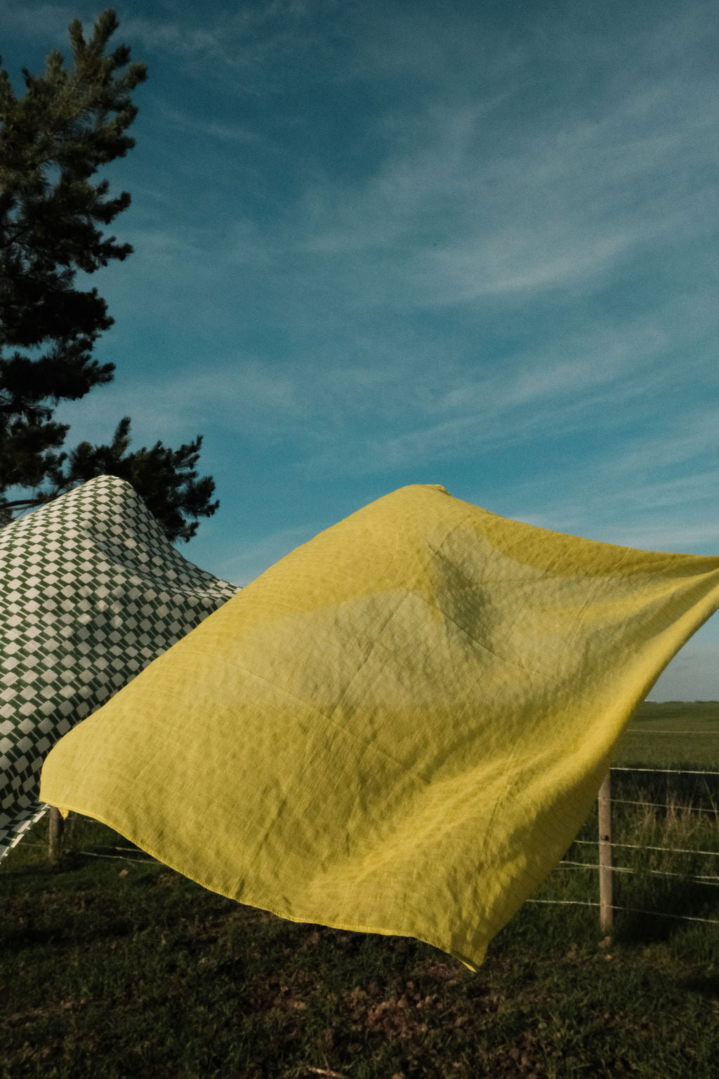 Yellow striped bandana handkerchief by World of Crow - versatile cotton accessory for head, neck, and styling